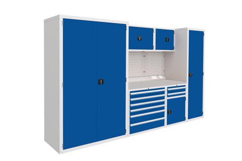 Euro slide Modular Workshop Kit 5 - Laminate Worktop and Blue Cupboards/Drawers