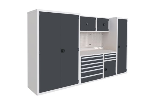 Euro slide Modular Workshop Kit 5 - Laminate Worktop and Dark Grey Cupboards/Drawers