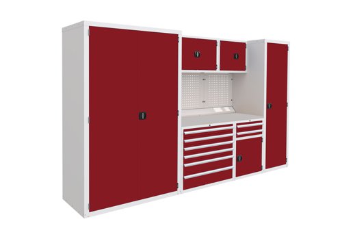 Euro slide Modular Workshop Kit 5 - Laminate Worktop and Red Cupboards/Drawers