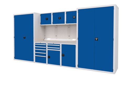 Euro slide Modular Workshop Kit 6 - Laminate Worktop and Blue Cupboards/Drawers