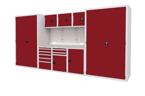 Euro slide Modular Workshop Kit 6 - Laminate Worktop and Red Cupboards/Drawers