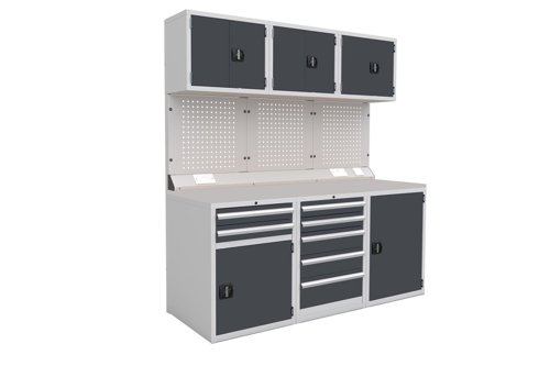 Euro slide Modular Workshop Kit 1 - Laminate Worktop and Dark Grey Cupboards/Drawers