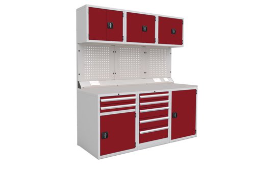 Euro slide Modular Workshop Kit 1 - Laminate Worktop and Red Cupboards/Drawers