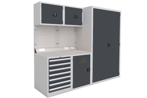 Euro slide Modular Workshop Kit 2 - Laminate Worktop and Dark Grey Cupboards/Drawers