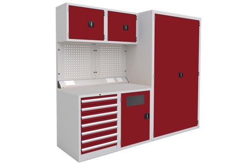 Euro slide Modular Workshop Kit 2 - Laminate Worktop and Red Cupboards/Drawers