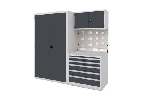 Euro slide Modular Workshop Kit 3 - Laminate Worktop and Dark Grey Cupboards/Drawers