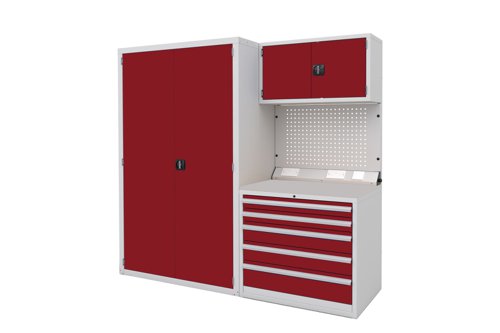 Euro slide Modular Workshop Kit 3 - Laminate Worktop and Red Cupboards/Drawers