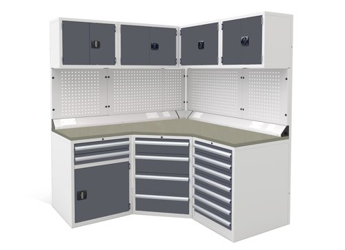 Euro slide Modular Workshop Corner Kit 1 - Linoleum Worktop and Dark Grey Cupboards/Drawers