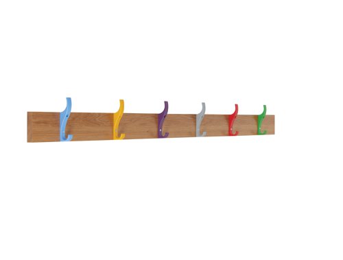 School Wall Mounted Coat Rails 6 Hooks - 1200mm