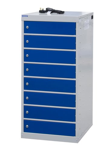 Laptop Charging Locker 1000h x 500w x 500d mm - 8 Tiers, 8 Doors Blue Doors
