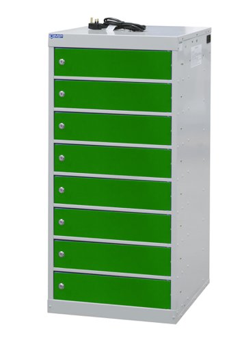 Laptop Charging Locker 1000h x 500w x 500d mm - 8 Tiers, 8 Doors Green Doors