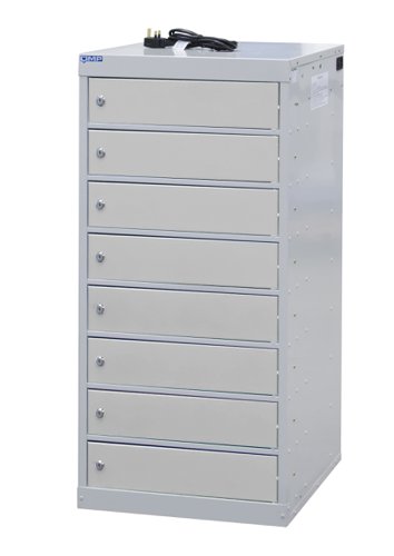 Laptop Charging Locker 1000h x 500w x 500d mm - 8 Tiers, 8 Doors Light Grey Doors