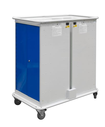 Narrow Aisle Laptop & Tablet Storage Trolleys 1200h x 525w x 1220d mm - 16 Tiers, 4 Doors Blue Doors
