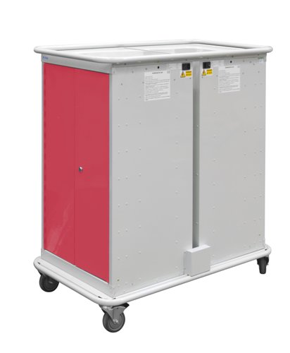 Narrow Aisle Laptop & Tablet Storage Trolleys 1200h x 525w x 1220d mm - 16 Tiers, 4 Doors Red Doors