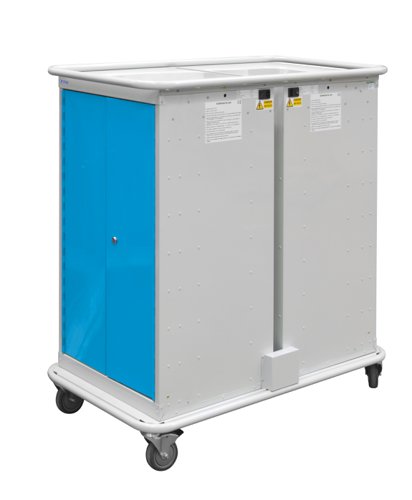 Narrow Aisle Laptop & Tablet Storage Trolleys 1200h x 525w x 1220d mm - 16 Tiers, 4 Doors Light Blue Doors