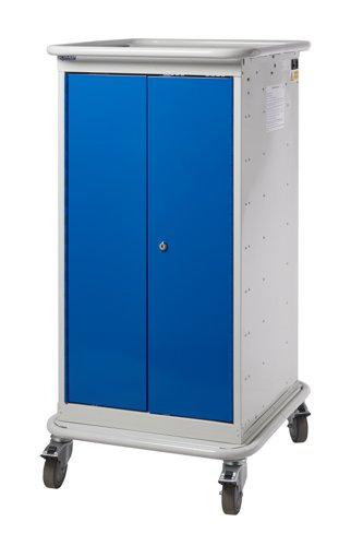 Narrow Aisle Laptop & Tablet Storage Trolleys 1200h x 525w x 670d mm - 8 Tiers, 2 Doors Blue Doors