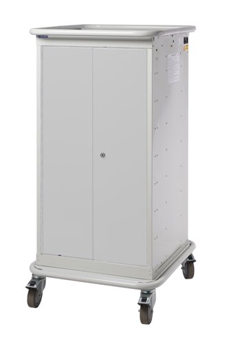 Narrow Aisle Laptop & Tablet Storage Trolleys 1200h x 525w x 670d mm - 8 Tiers, 2 Doors Light Grey Doors