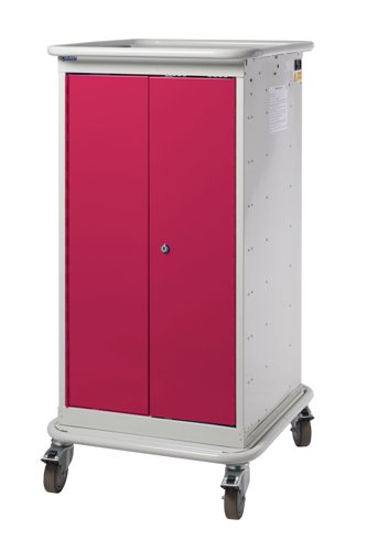 Narrow Aisle Laptop & Tablet Storage Trolleys 1200h x 525w x 670d mm - 8 Tiers, 2 Doors Red Doors