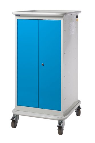 Narrow Aisle Laptop & Tablet Storage Trolleys 1200h x 525w x 670d mm - 8 Tiers, 2 Doors Light Blue Doors