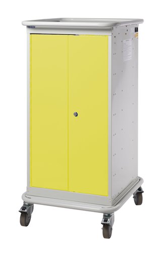 Narrow Aisle Laptop & Tablet Storage Trolleys 1200h x 525w x 670d mm - 8 Tiers, 2 Doors Yellow Doors