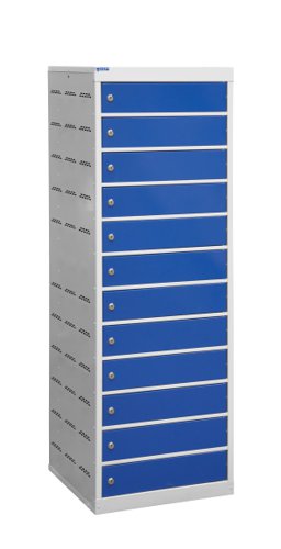 Laptop Charging Locker 1460h x 500w x 500d mm - 12 Tiers, 12 Doors Blue Doors