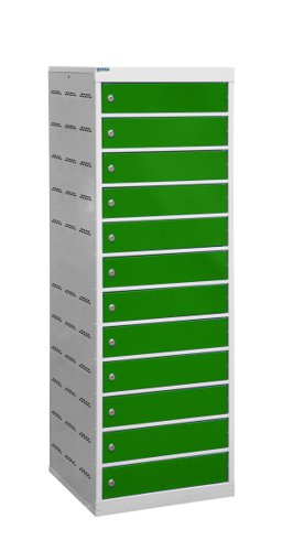Laptop Charging Locker 1460h x 500w x 500d mm - 12 Tiers, 12 Doors Green Doors