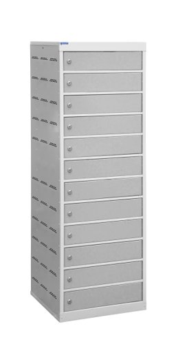 Laptop Charging Locker 1460h x 500w x 500d mm - 12 Tiers, 12 Doors Light Grey Doors