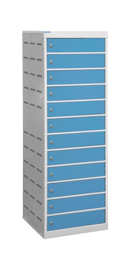 Laptop Charging Locker 1460h x 500w x 500d mm - 12 Tiers, 12 Doors Light Blue Doors