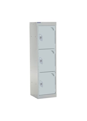 QMP School Locker 1235h x 300w x 450d mm Light Grey 3 door  Camlock