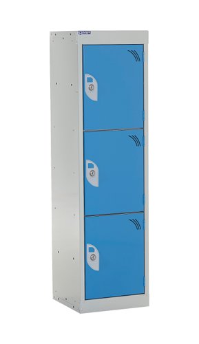 QMP School Locker 1235h x 300w x 450d mm Light Blue 3 door Camlock