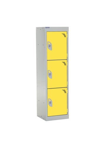 QMP School Locker 1235h x 300w x 450d mm Yellow 3 door Camlock