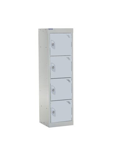 QMP School Locker 1235h x 300w x 450d mm Light Grey 4 door  Camlock