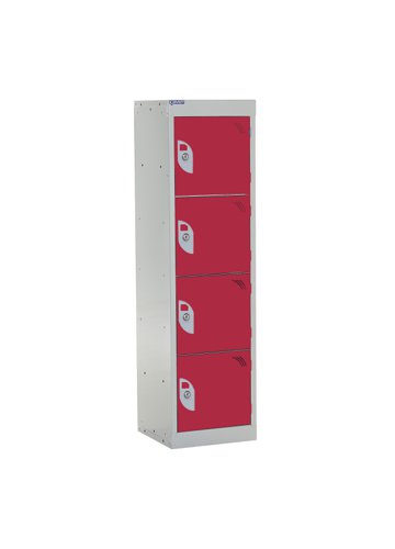 QMP School Locker 1235h x 300w x 450d mm Red 4 door Camlock