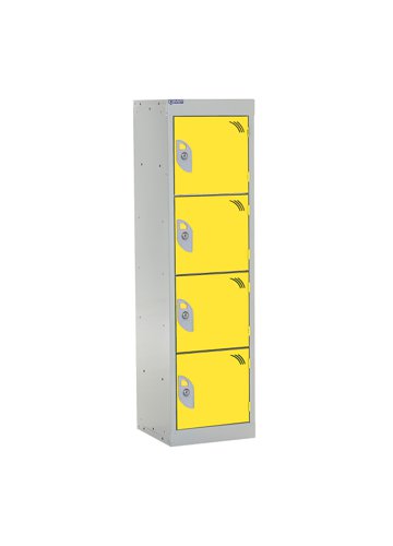 QMP School Locker 1235h x 300w x 450d mm Yellow 4 door Camlock