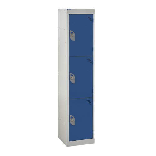 QMP School Locker 1380h x 300w x 300d mm Blue 3 door Camlock
