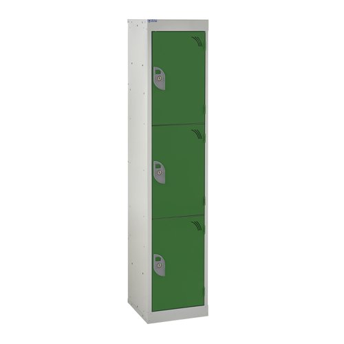 QMP School Locker 1380h x 300w x 300d mm Green 3 door Camlock
