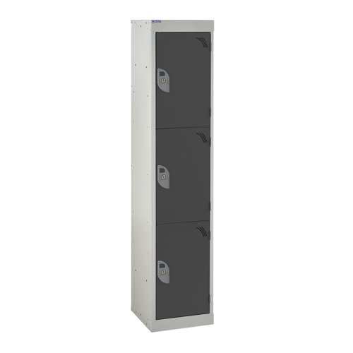 QMP School Locker 1380h x 300w x 300d mm Dark Grey 3 door Camlock
