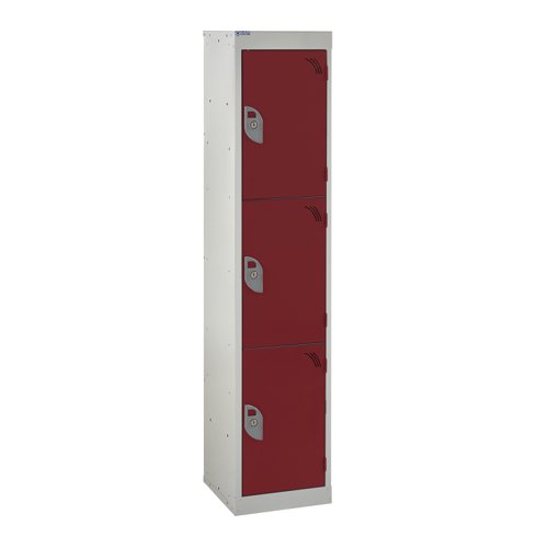 QMP School Locker 1380h x 300w x 300d mm Red 3 door Camlock