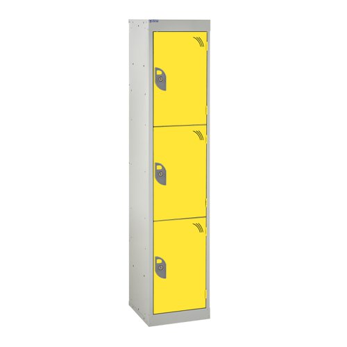 QMP School Locker 1380h x 300w x 300d mm Yellow 3 door Camlock