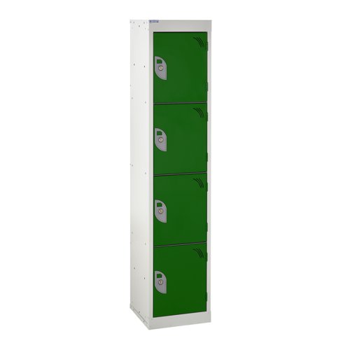 QMP School Locker 1380h x 300w x 300d mm Green 4 door Camlock