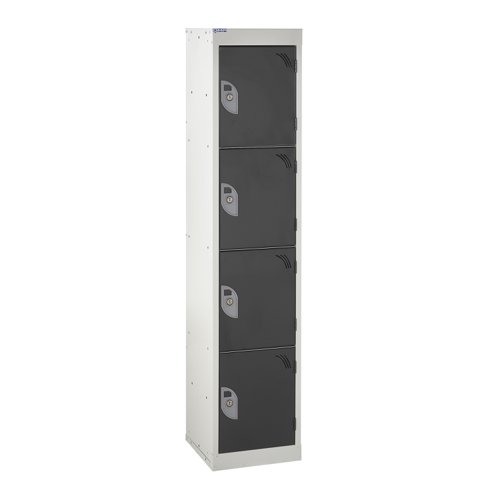 QMP School Locker 1380h x 300w x 300d mm Dark Grey 4 door Camlock