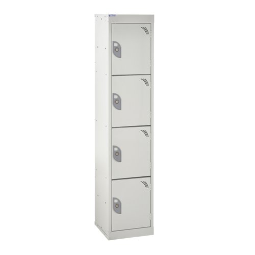 QMP School Locker 1380h x 300w x 300d mm Light Grey 4 door  Camlock