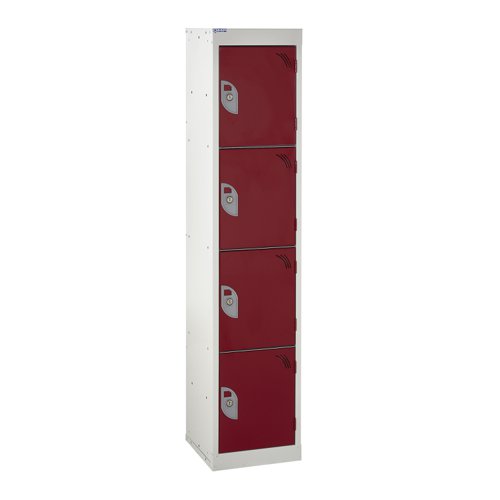 QMP School Locker 1380h x 300w x 300d mm Red 4 door Camlock