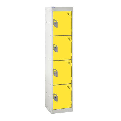 QMP School Locker 1380h x 300w x 300d mm Yellow 4 door Camlock
