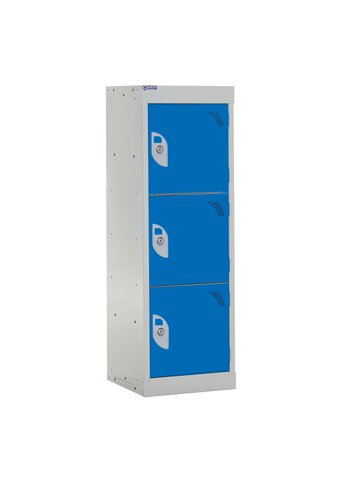 QMP School Locker 955h x 300w x 300d mm Blue 3 door Camlock