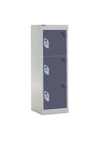 QMP School Locker 955h x 300w x 300d mm Dark Grey 3 door Camlock