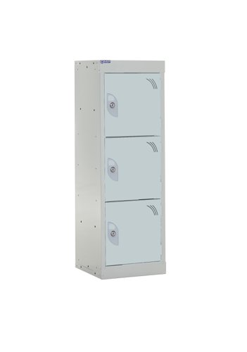 QMP School Locker 955h x 300w x 300d mm Light Grey 3 door  Camlock