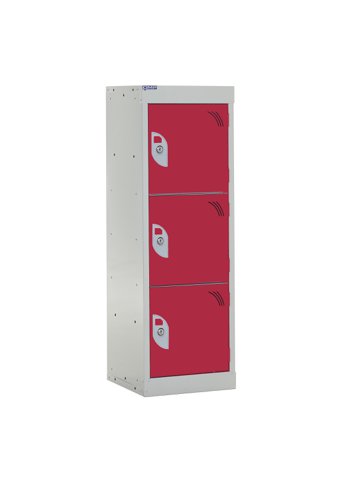 QMP School Locker 955h x 300w x 300d mm Red 3 door Camlock