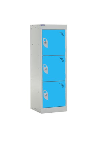 QMP School Locker 955h x 300w x 300d mm Light Blue 3 door Camlock