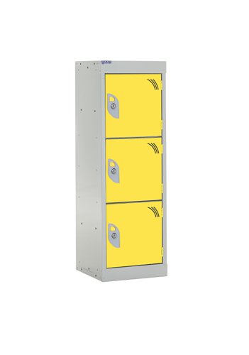 QMP School Locker 955h x 300w x 300d mm Yellow 3 door Camlock